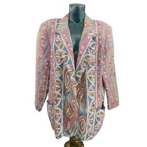 Vintage 90s CAC Pastel Wearable Art Tribal Oversize Blazer Womens 18 Boho 3961